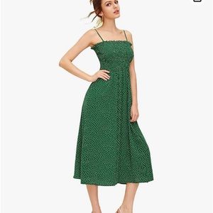 Polka Dots Dark Green Sleeveless Adjustable Strap Dress